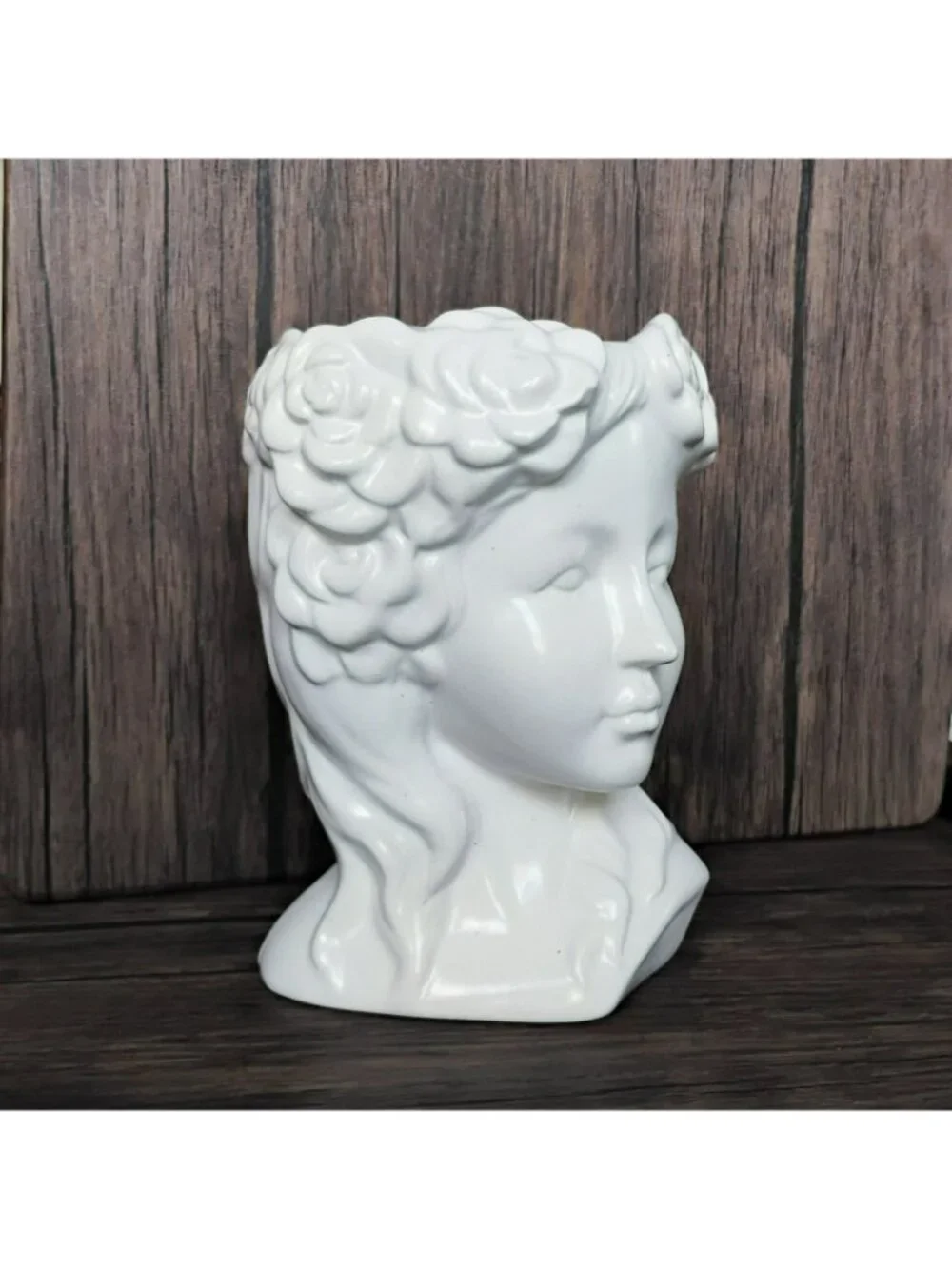 White Ceramic Goddess Bust Lady Head Vase Planter 8